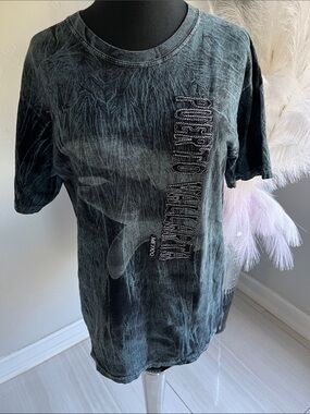 Men's Washed Black Graphic Short-Sleeve Tee with Vertical Print